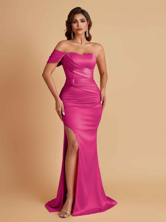 Sexy Soft Satin Mermaid One Shoulder Floor-Length Mermaid Bridesmaid Dresses