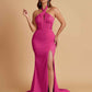 Elegant Soft Satin Mermaid Halter Side Slit Floor-Length Bridesmaid Dresses Online