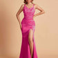 Sexy Satin V-neck Side Slit Mermaid Floor Length Bridesmaid Dresses
