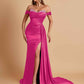 Gorgeous Soft Satin V-neck Off-the-Shoulder Side-Slit Mermaid Bridesmaid Dresses