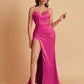 Simple Soft Satin Mermaid V-neck Floor-Length Mermaid Bridesmaid Dresses