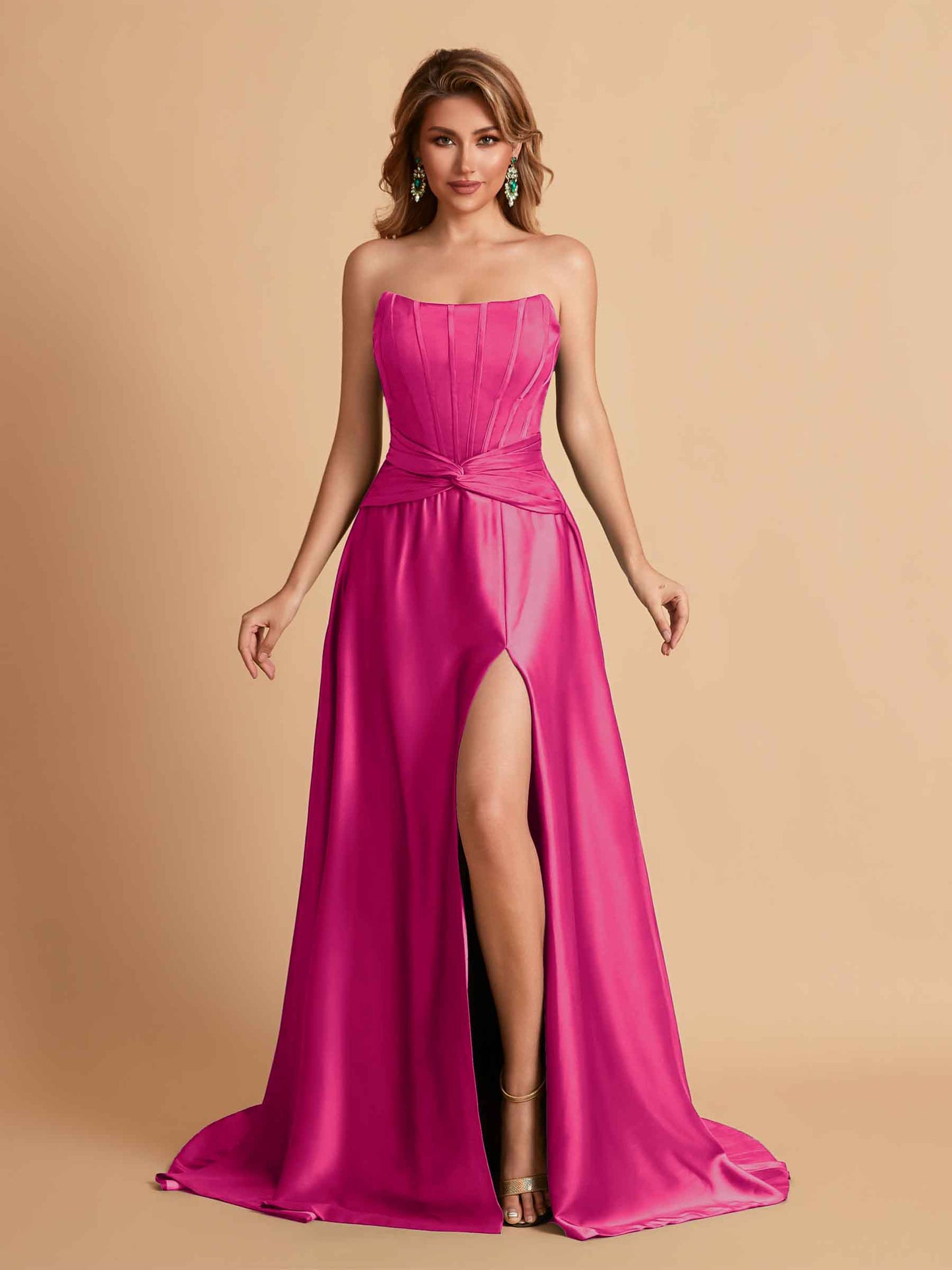 Elegant Satin Sweetheart A-Line Side Slit Floor Length Bridesmaid Dresses