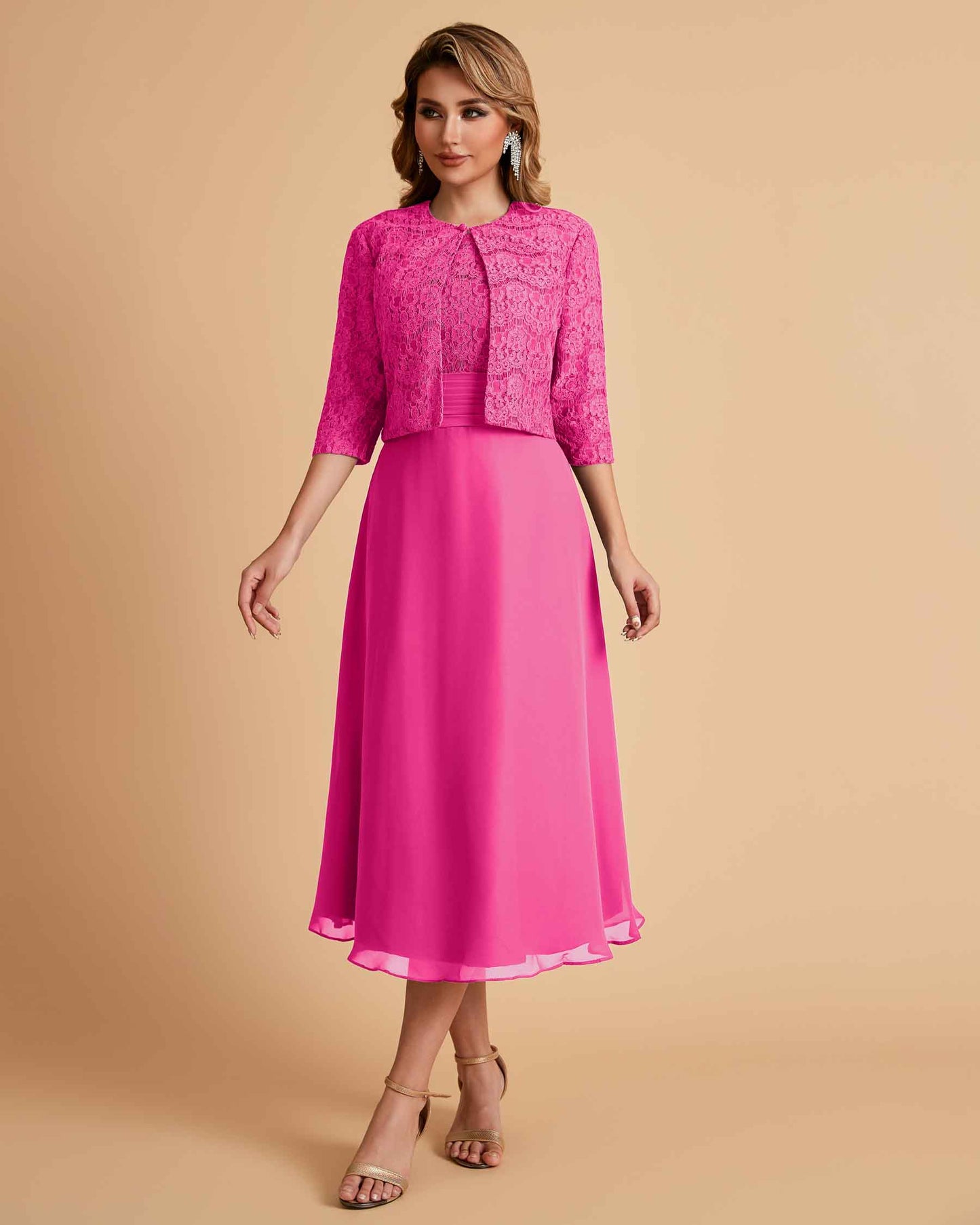 Elegant A-line Bateau Sleeveless Tea Length Mother of the Brides Dresses Online