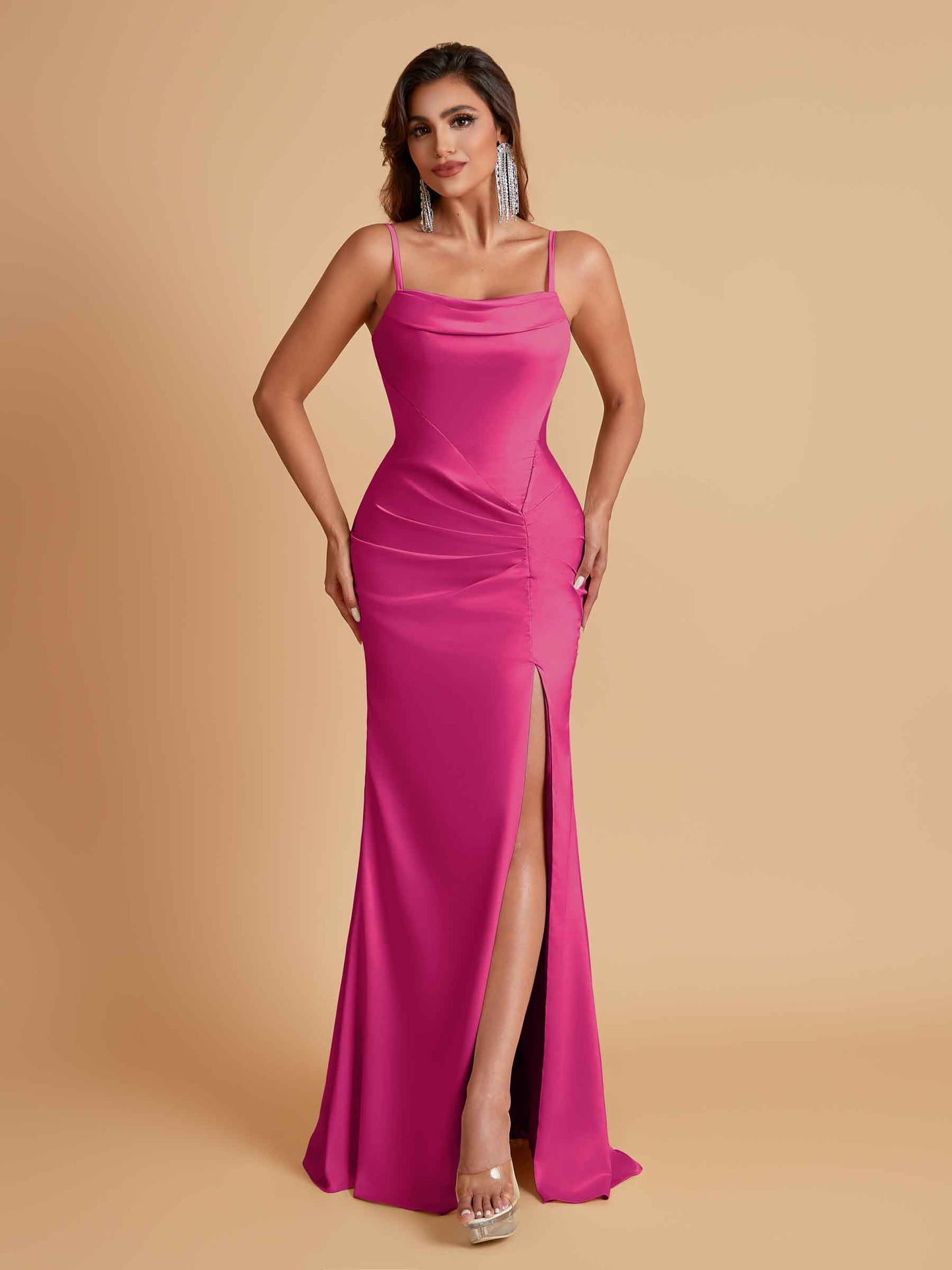 Gorgeous Spaghetti Straps Soft Satin Side Slit Floor-Length Mermaid Bridesmaid Dresses