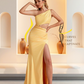 Sexy One-Shoulder Waist Cutout With High Split Floor-Length Bridesmaid Dresses