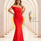 Sexy Jersey One Shoulder Bridesmaid Dresses Mermaid Pleats Floor Length Unique