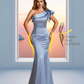 Satin One-shoulder Bridesmaid Dresses Ruffle Sleeves Mermaid Floor Length