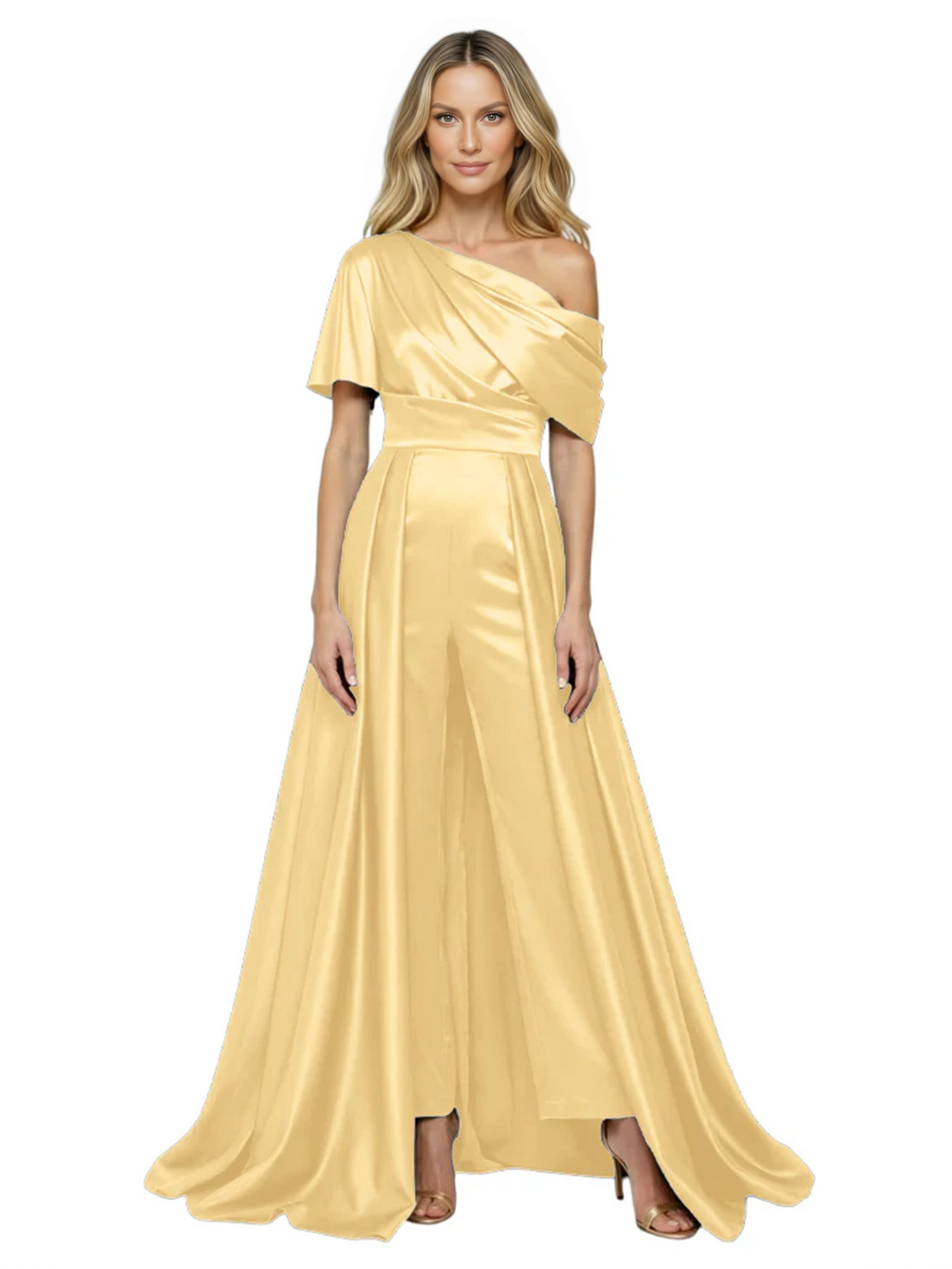One Shoulder Mother of Bride jumpsuits Formal Gowns Floor Length Detachable Train
