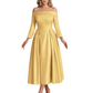 Off Shoulder Mother of the Bride Dress Tea-Length Satin Gown with Lace Applique
