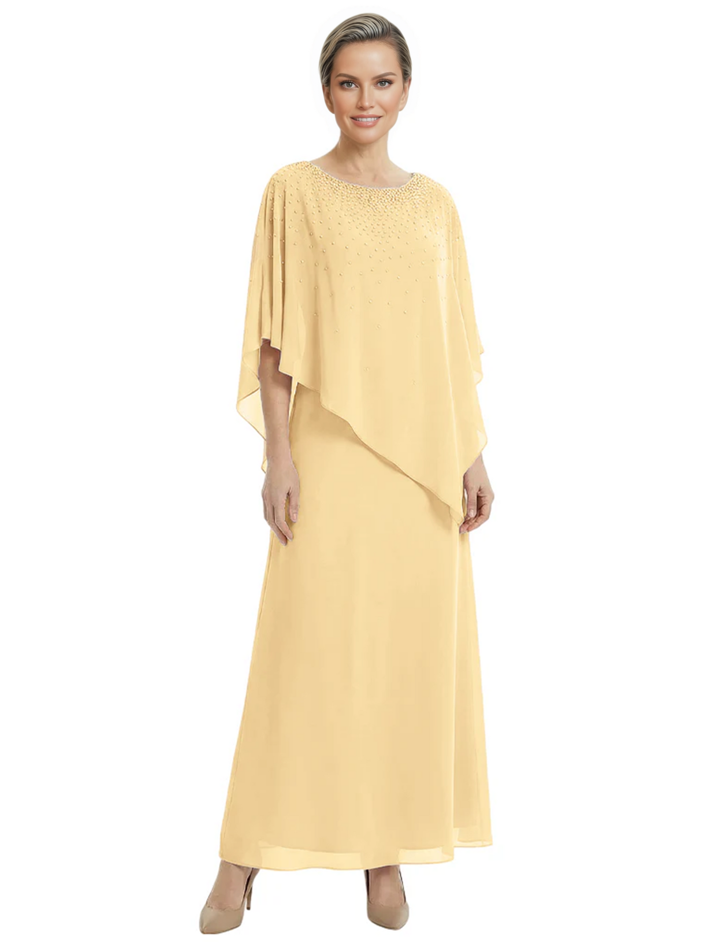 Elegant Mother of Bride Dresses Evening Gowns Trending 2026 Styles with Asymmetric Cape