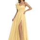 Elegant Mother of the Groom Dress A-Line Satin Formal Gown with High Slit Ruched Bodice