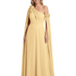 One Shoulder Mother of the Bride Dress Asymmetrical Cape Sleeve Gown with Floral