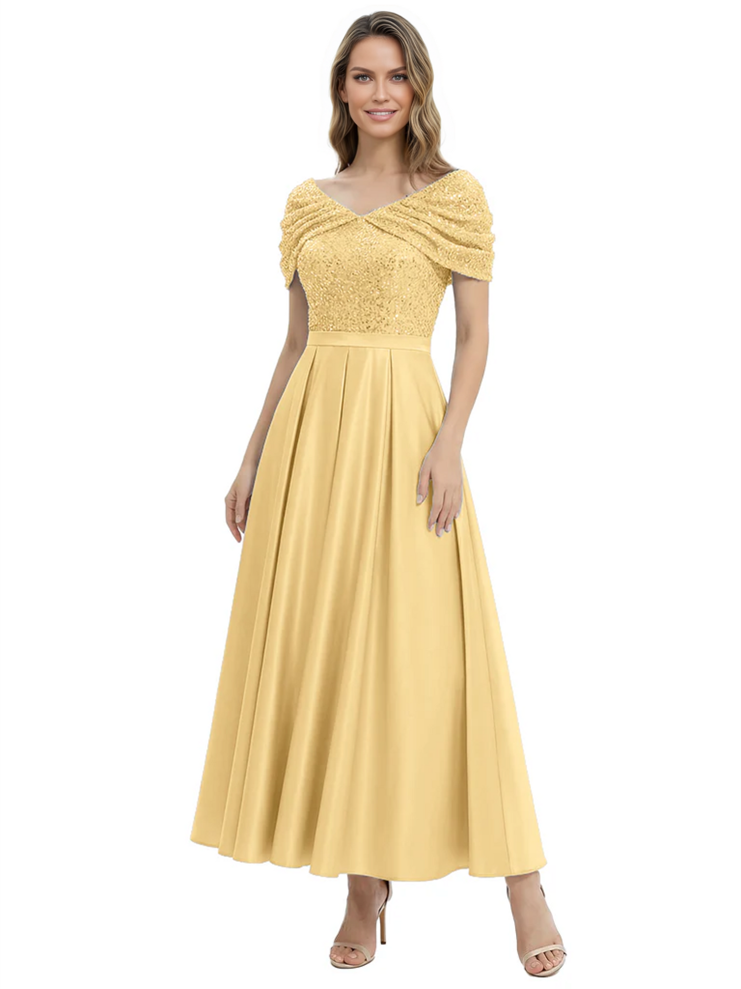 Luxury Formal Dress Sparkling Sequin Top Mother of Bride Dress Silk Satin A-Line Gowns
