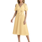 Wedding Formal Dress V-Neck Pleated Chiffon Gown with 3D Flower Accent Knee Length