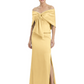 Formal Floor-Length Mother of the Bride Gown Satin Maxi Dress with Bow Neckline