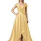 Off Shoulder Mother of the Bride Dress High-Low Satin Gown with Portrait Neckline