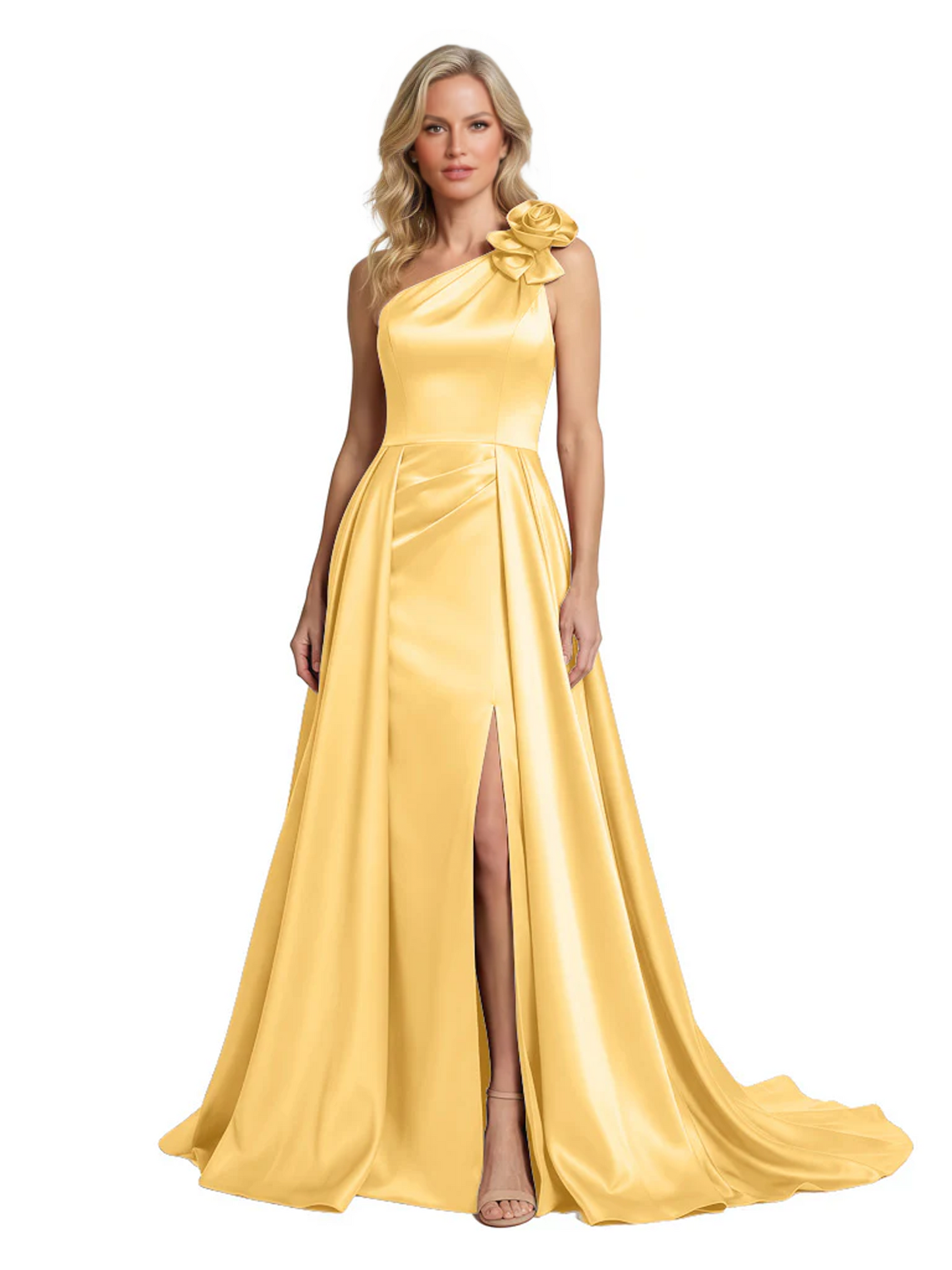One Shoulder Sleeveless Mother of the Brides Dresses Floor Length Slit With Train
