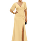 Elegant Evening Gown Trending V-Neck & Ruffle Detail Mother of Bride Outfits Slit