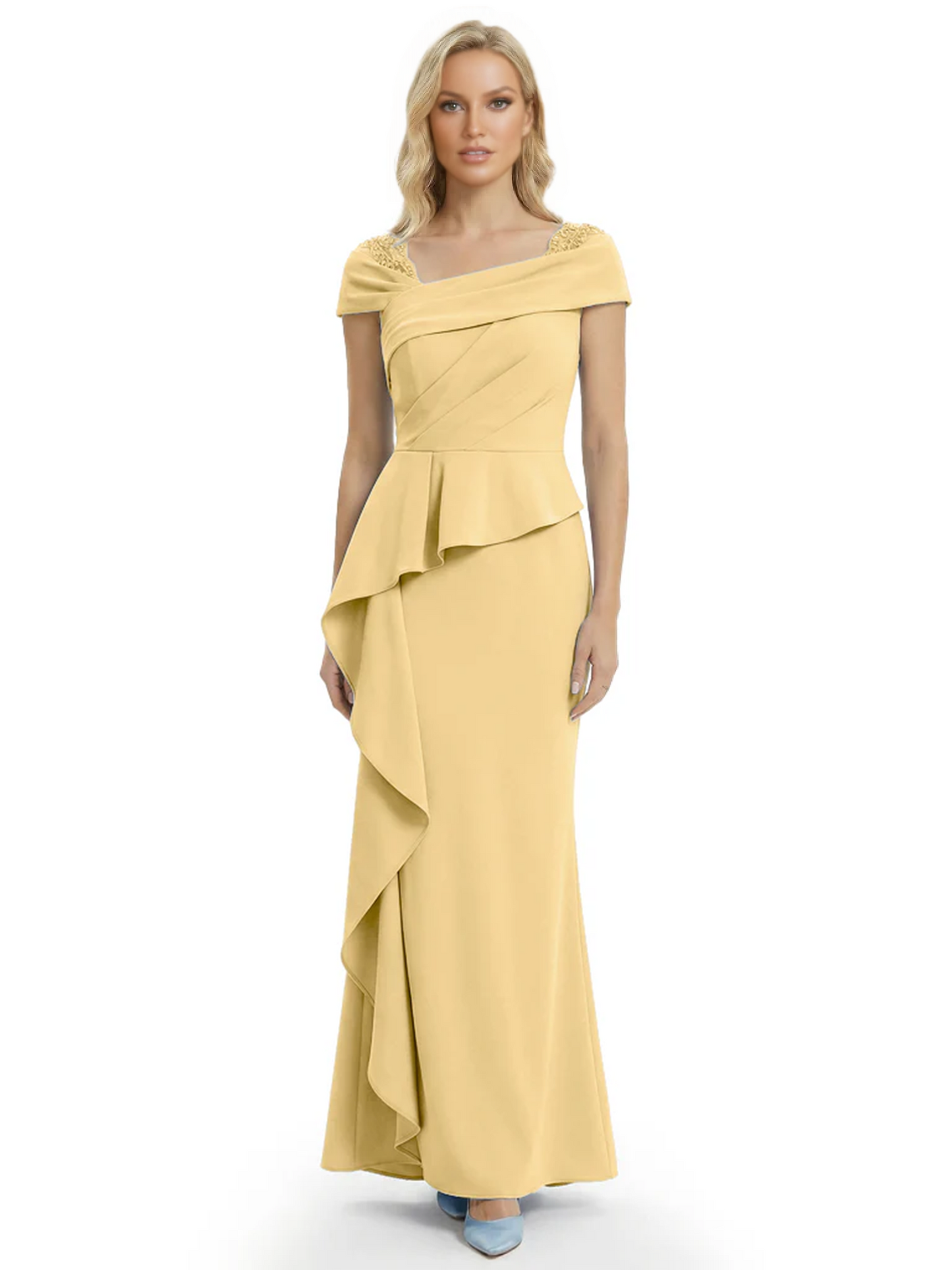 A-Line Satin Cap Sleeves Mother of the Brides Dresses Floor Length For Wedding