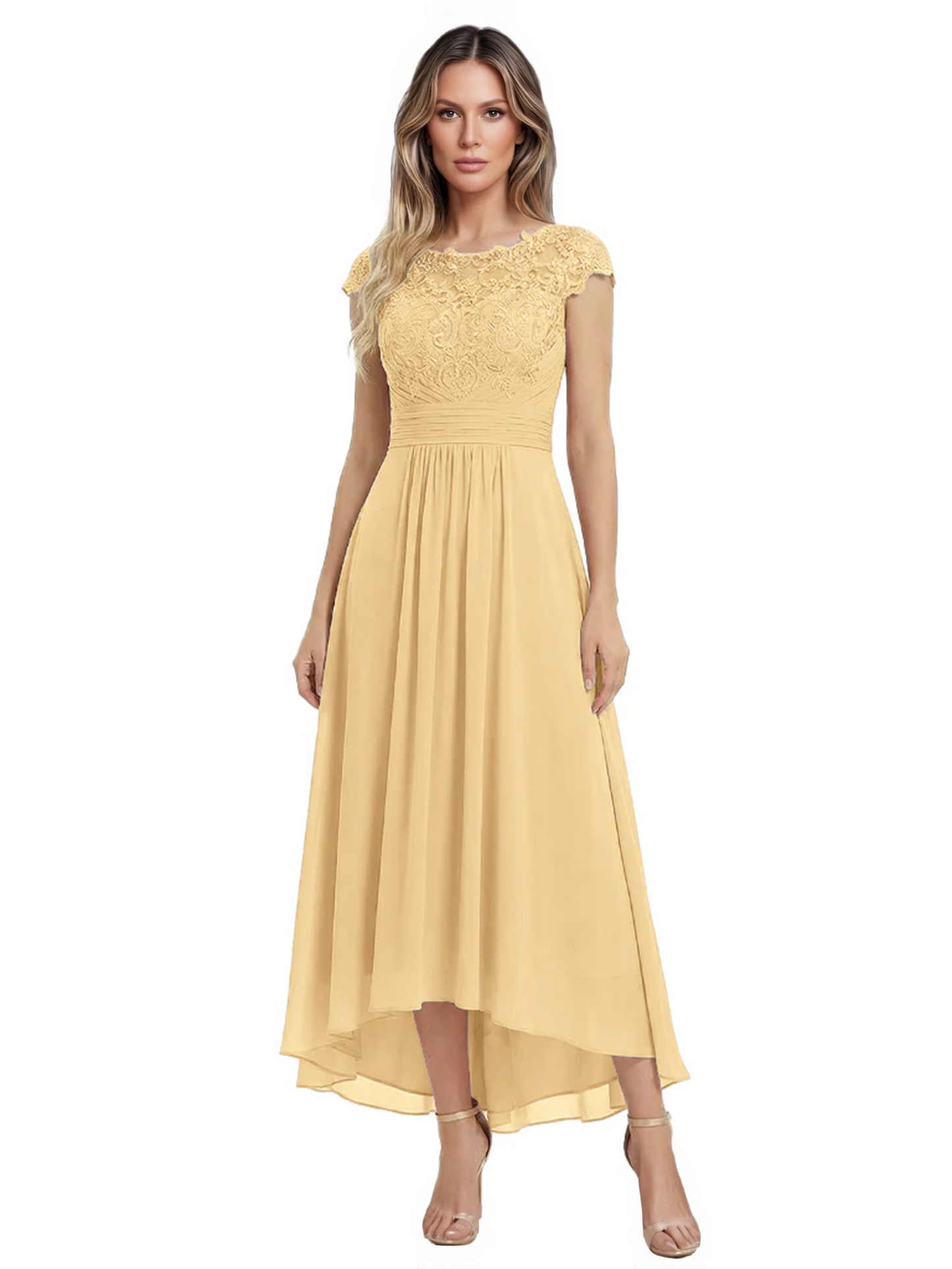Elegant Evening Gown Trending 2026 Styles with Cap Sleeves High-Low Skirt