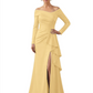Elegant Mother of the Groom Dress Cascading Ruffle Satin Gown with High Slit Long Sleeves