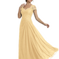 Long A-line Chiffon Short Sleeves Mother of the Brides Dresses Lace Wedding