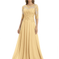 Illusion Neck Mother of the Bride Dress Half Sleeve Lace Applique Gowns Chiffon