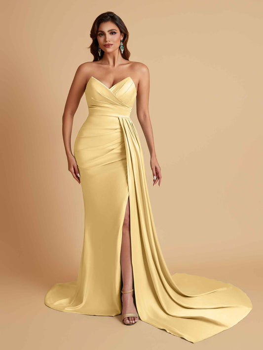 Sexy Soft Satin Mermaid V-neck Floor-Length Mermaid Bridesmaid Dresses