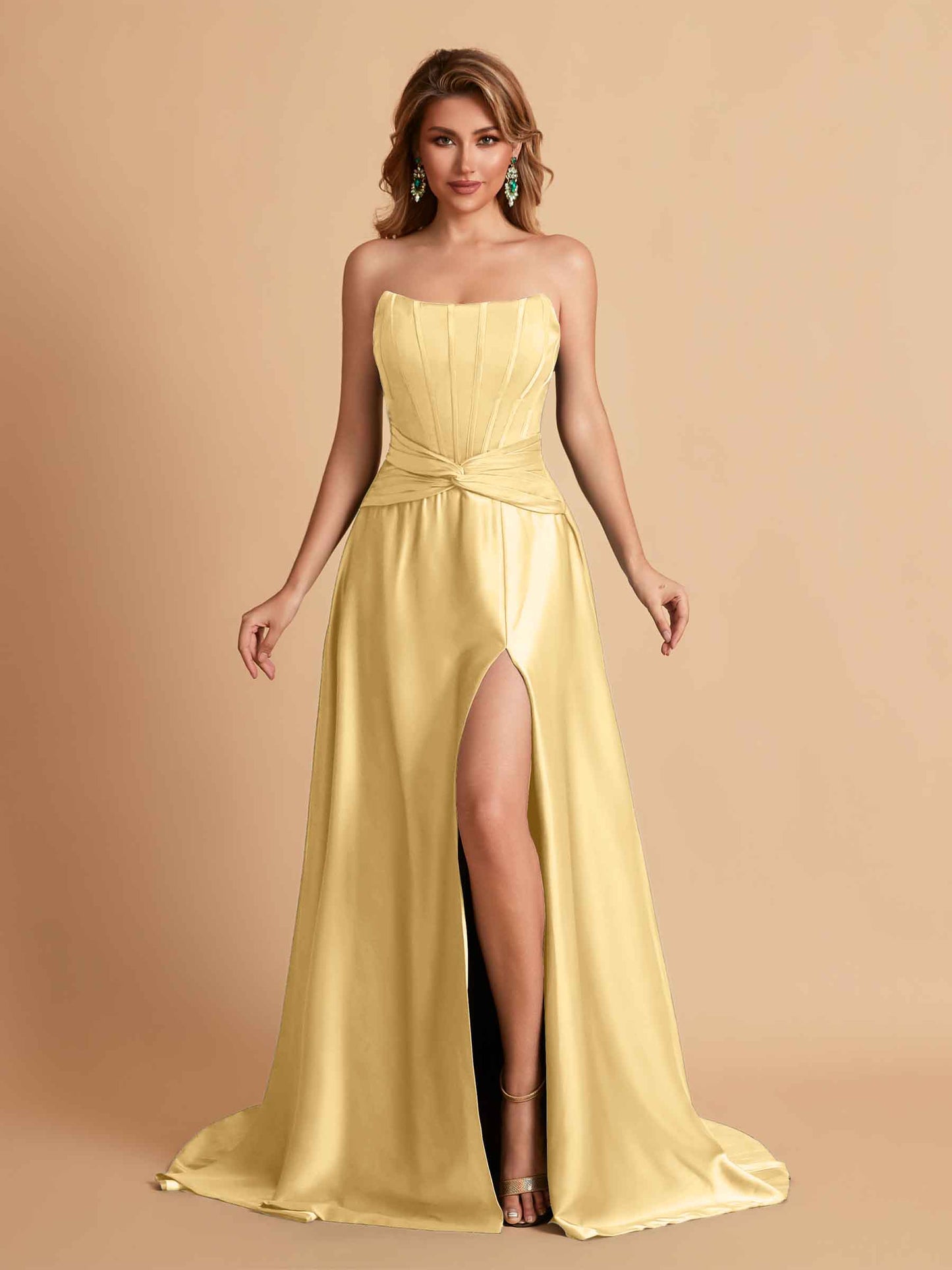 Elegant Satin Sweetheart A-Line Side Slit Floor Length Bridesmaid Dresses