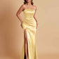 Elegant Soft Satin Strapless Split Side Mermaid Bridesmaid Dresses