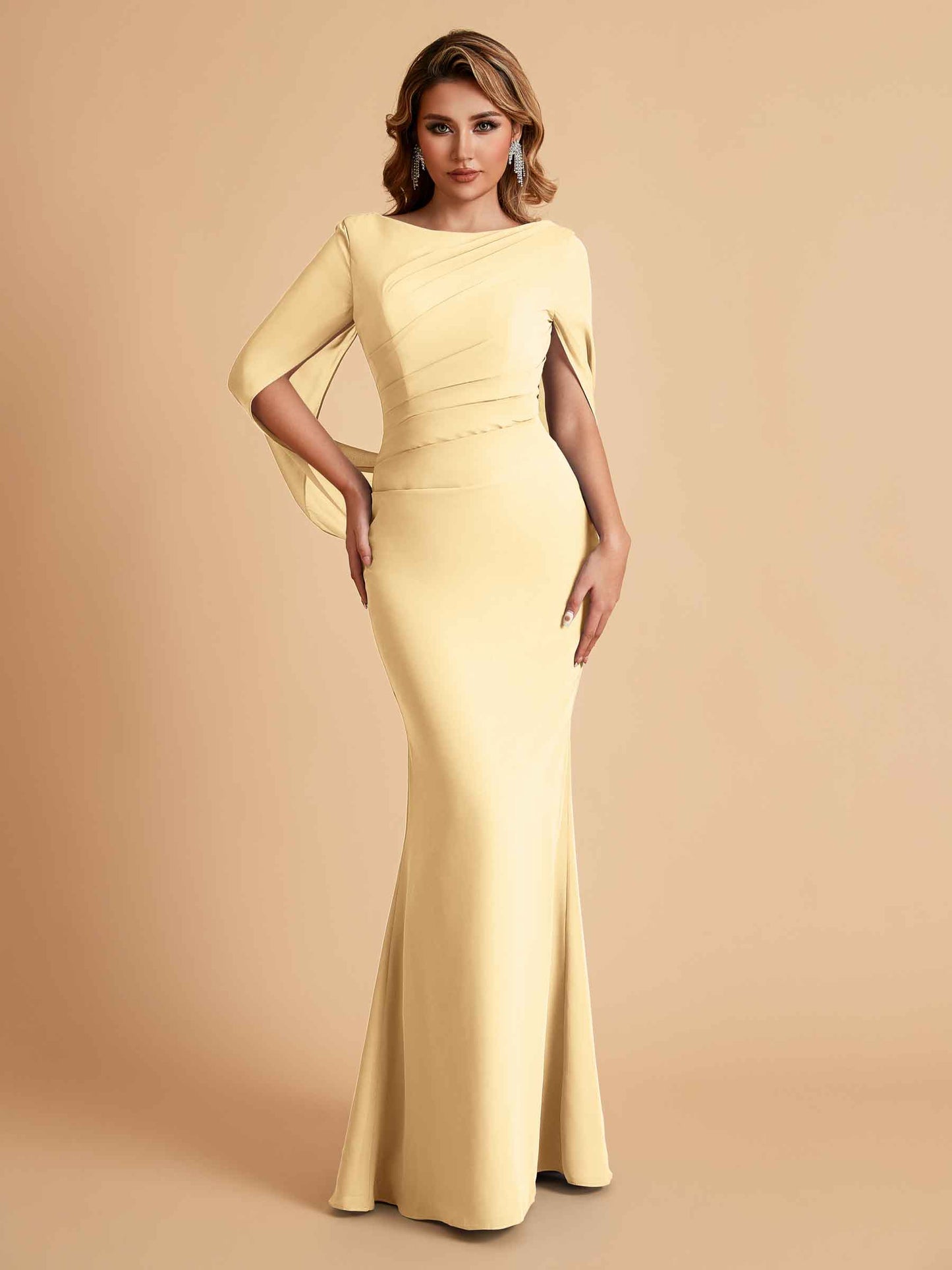 Elegant Mermaid Chiffon Half Sleeves Jewel Mother of the Brides Dresses Online