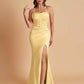 Sexy Soft Satin Mermaid Spaghetti Straps Side Slit Floor-Length Bridesmaid Dresses
