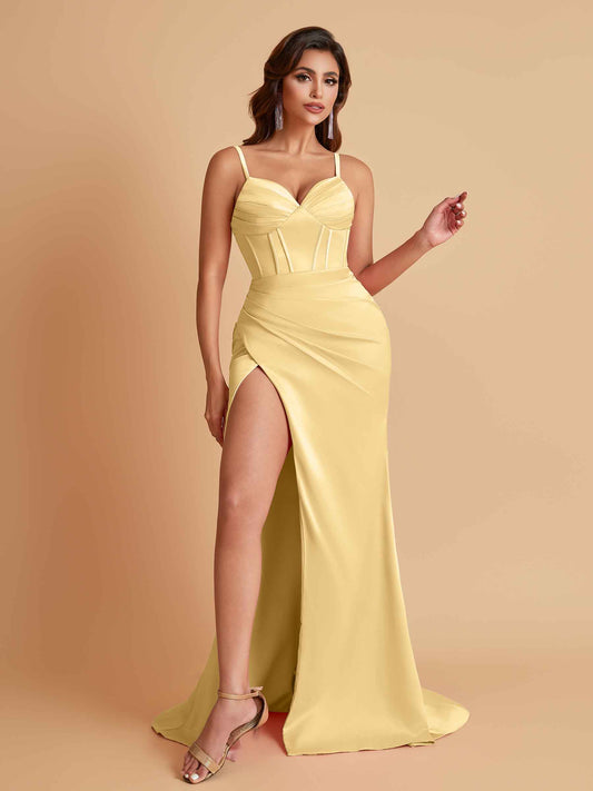 Simple Soft Satin Mermaid V-neck Floor-Length Mermaid Bridesmaid Dresses