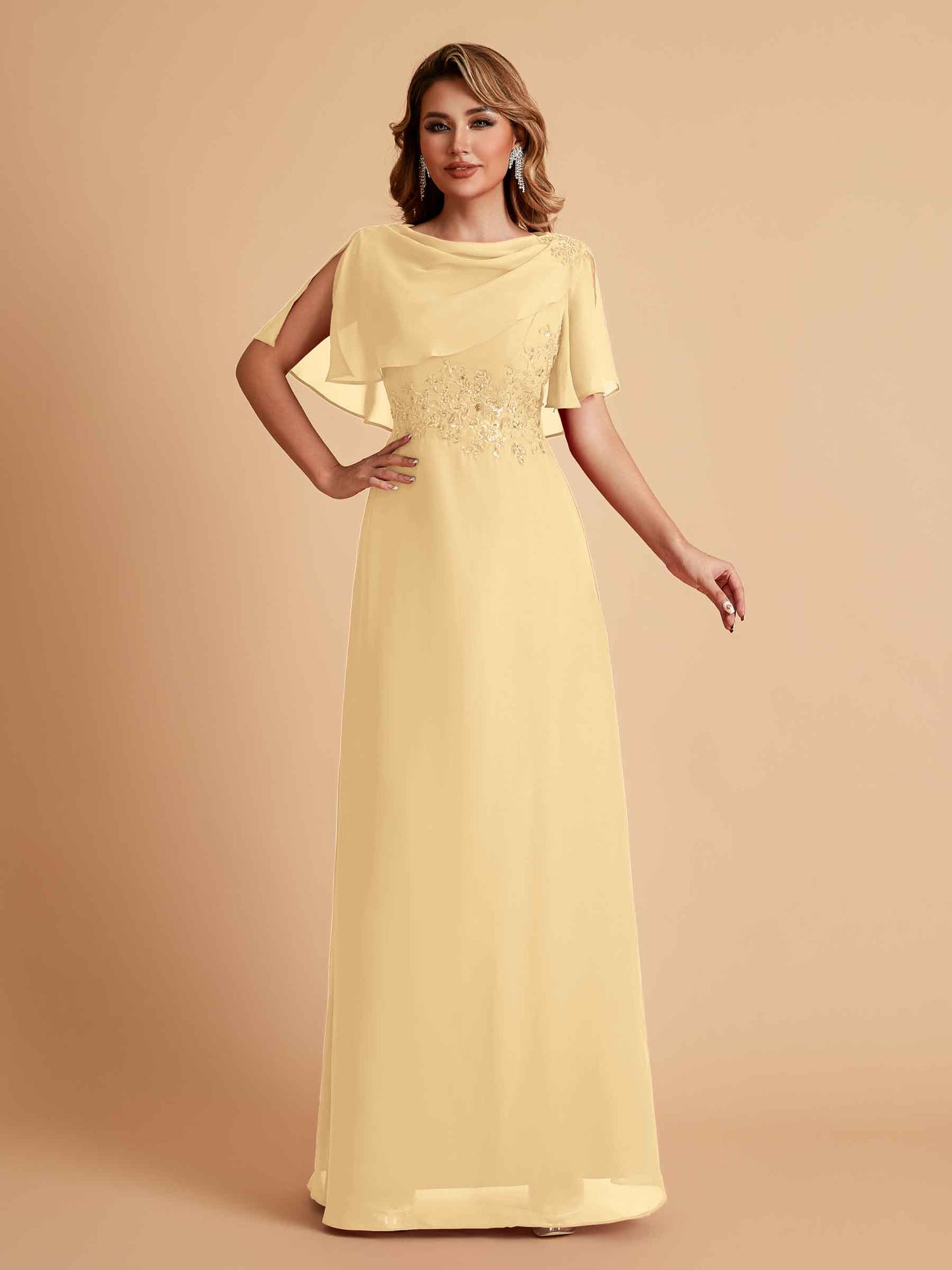 Elegant A-Line Chiffon Half Sleeves Jewel Mother of the Brides Dresses Online