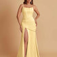 Sexy Soft Satin Mermaid Spaghetti Straps Side Slit Floor-Length Bridesmaid Dresses