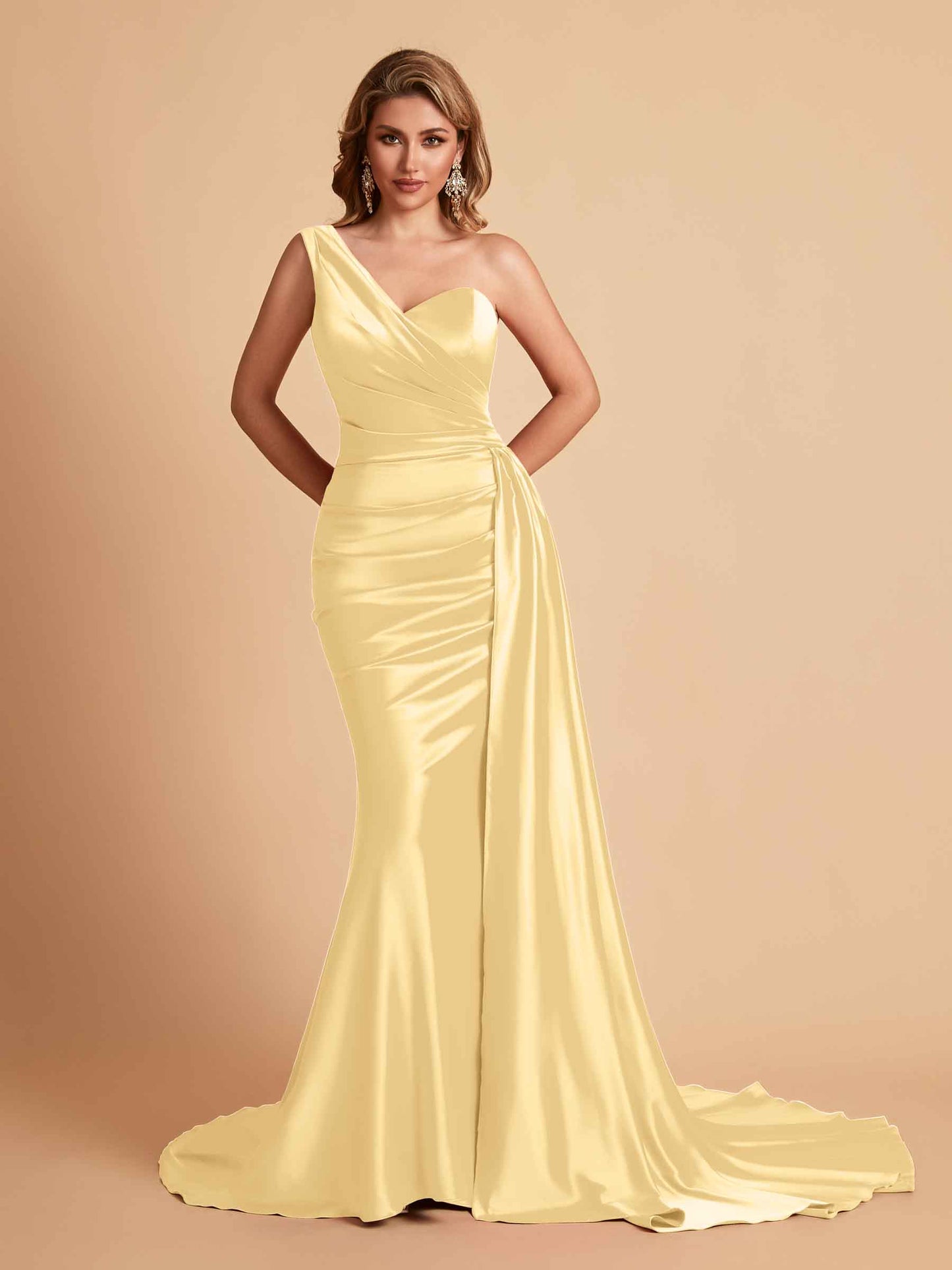 Sexy Satin Mermaid One Shoulder Maxi Long Bridesmaid Dresses Online
