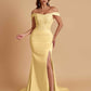 Elegant Soft Satin Mermaid Off Shoulder Side Slit Floor-Length Mermaid Bridesmaid Dresses