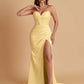 Elegant Soft Satin Mermaid V-neck Side Slit Floor-Length Bridesmaid Dresses Online