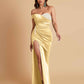 Sexy Soft Satin Mermaid One Shoulder Side Slit Floor-Length Mermaid Bridesmaid Dresses