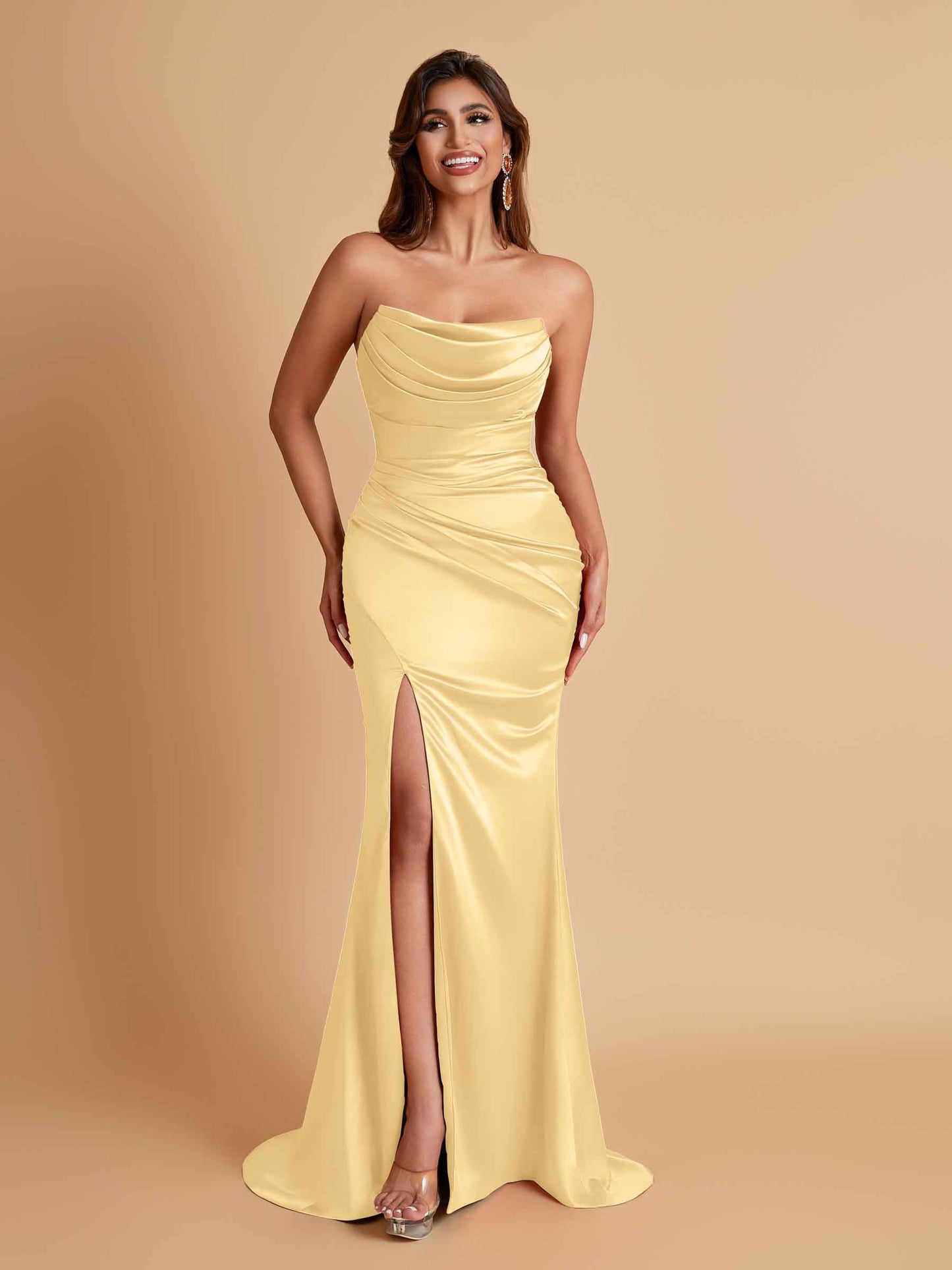 Sexy Soft Satin Mermaid Side Slit Floor-Length Mermaid Bridesmaid Dresses