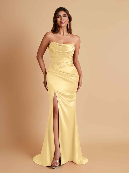 Sexy Soft Satin Mermaid Side Slit Floor-Length Mermaid Bridesmaid Dresses