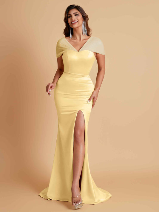Sexy Soft Satin Mermaid V-neck Floor-Length Mermaid Bridesmaid Dresses