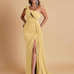 Gorgeous One Shoulder Bow Knot Soft Satin Side Slit Floor-Length Mermaid Bridesmaid Dresses