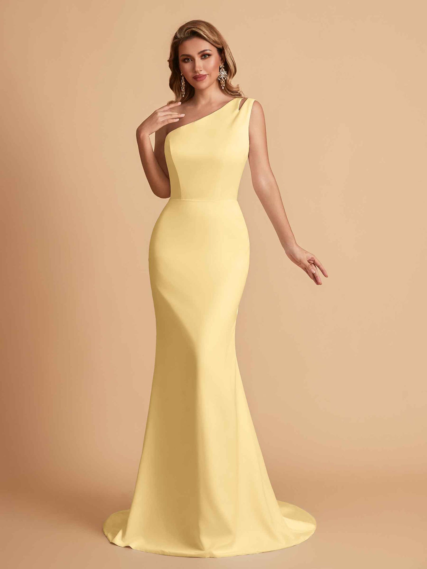 Elegant Satin One Shoulder Mermaid Side Slit Floor Length Bridesmaid Dresses