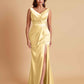 Elegant V Neck Soft Satin Side Slit Floor-Length Mermaid Bridesmaid Dresses