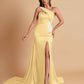 Elegant Soft Satin Sweetheart One Shoulder Side-Slit Mermaid Bridesmaid Dresses