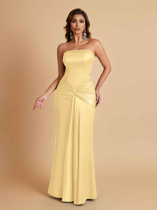 Sexy Soft Satin Mermaid Strapless Floor-Length Mermaid Bridesmaid Dresses