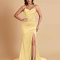 Sexy Spaghetti Straps V Neck Soft Satin Side Slit Floor-Length Mermaid Bridesmaid Dresses