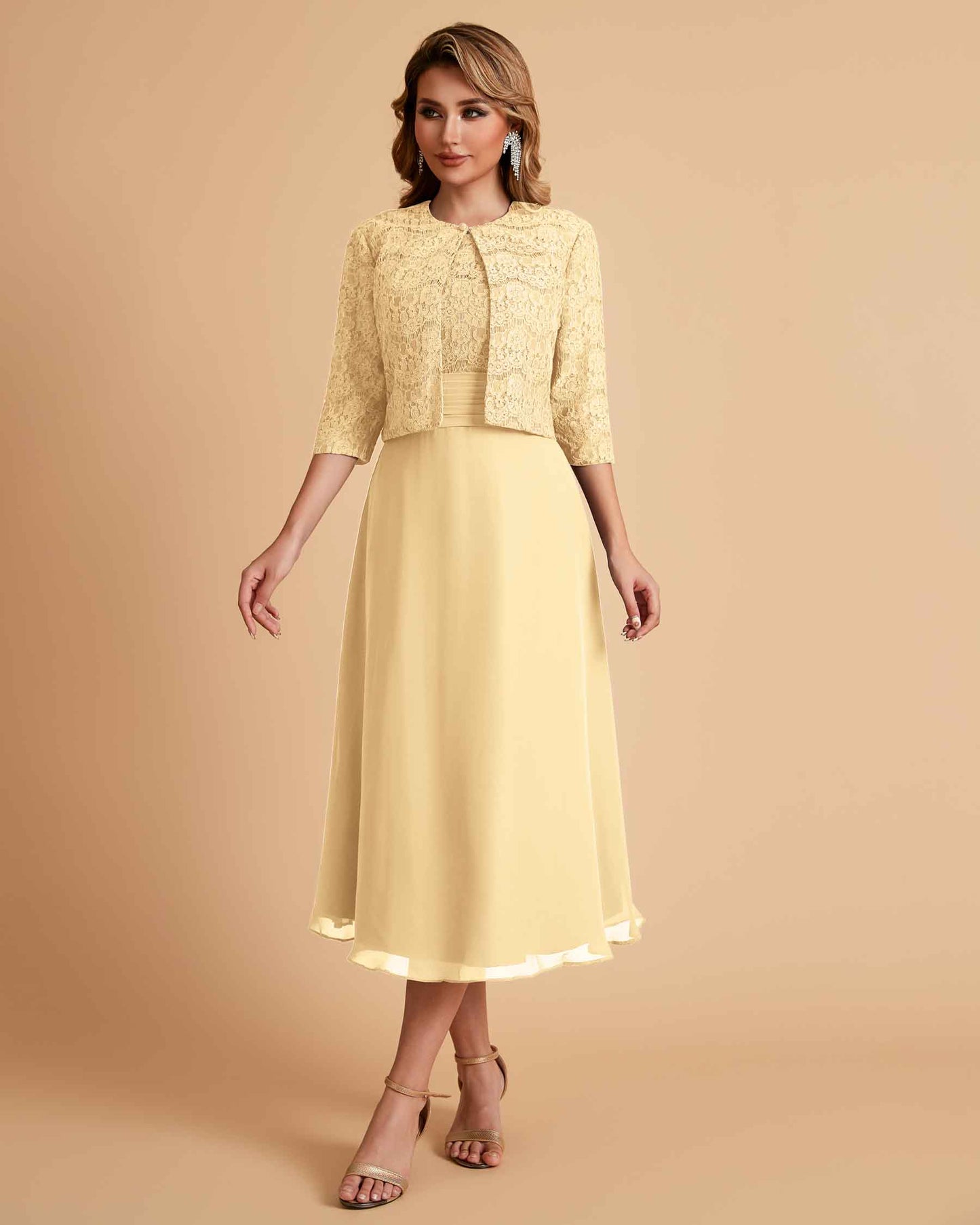 Elegant A-line Bateau Sleeveless Tea Length Mother of the Brides Dresses Online