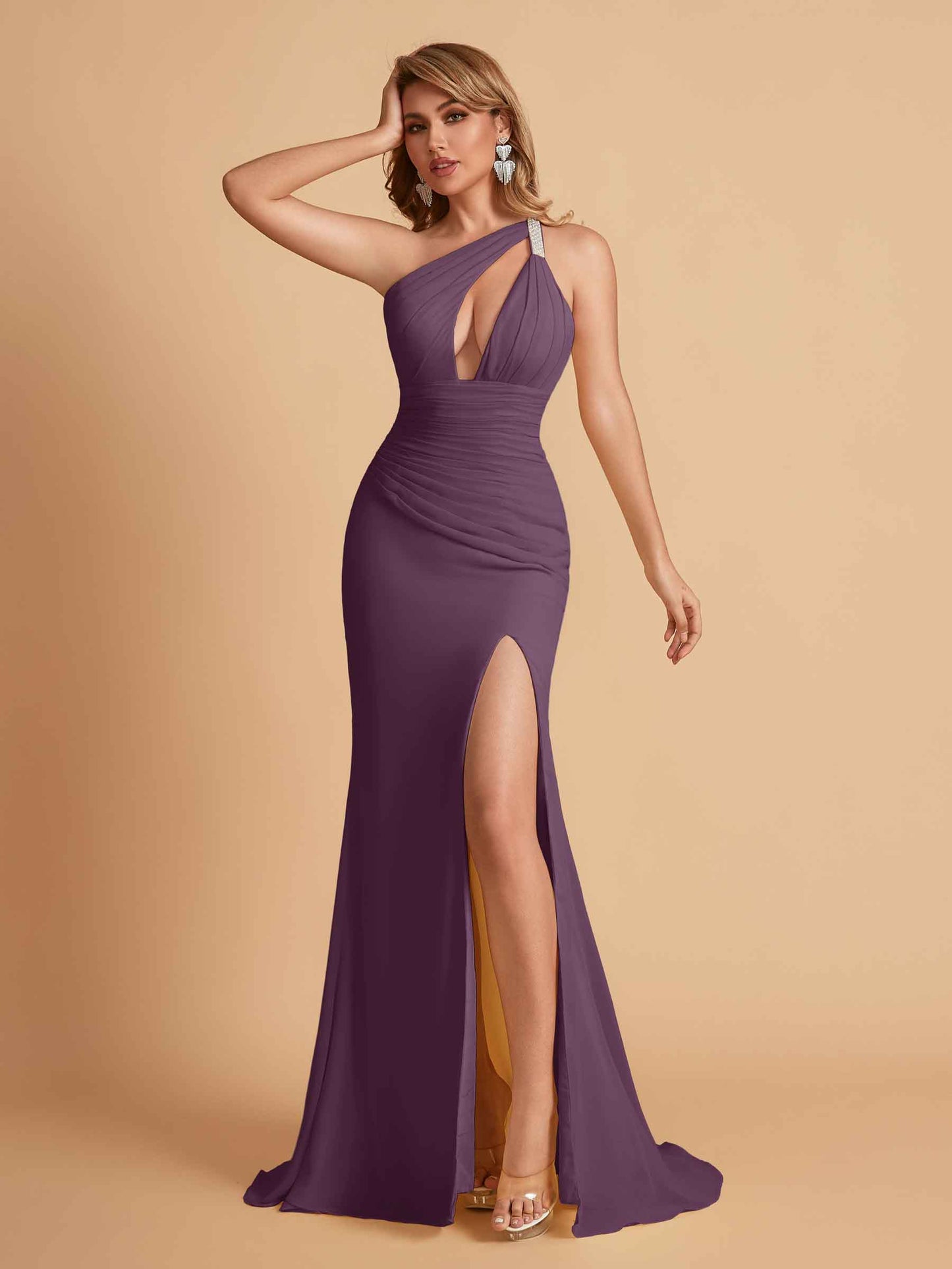 Sexy Mermaid One Shoulder Key Hole Bridesmaid Dresses Floor Length Bridal Party Dresses